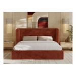 Łóżko tapicerowane EMORA CLASSIC 160x200 - materac multipocket - pomarańczowy, plusz