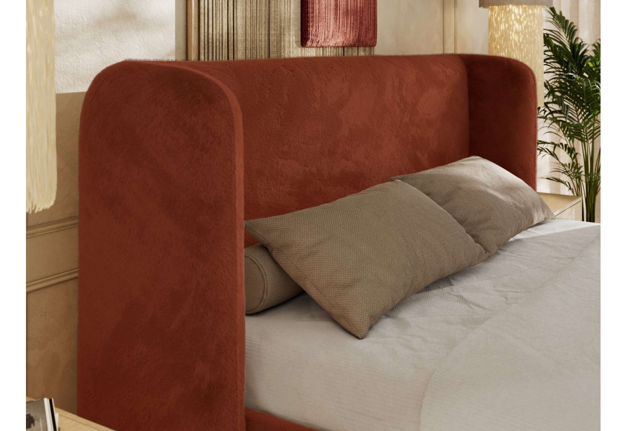 Łóżko tapicerowane EMORA CLASSIC 160x200 - materac multipocket - pomarańczowy, plusz