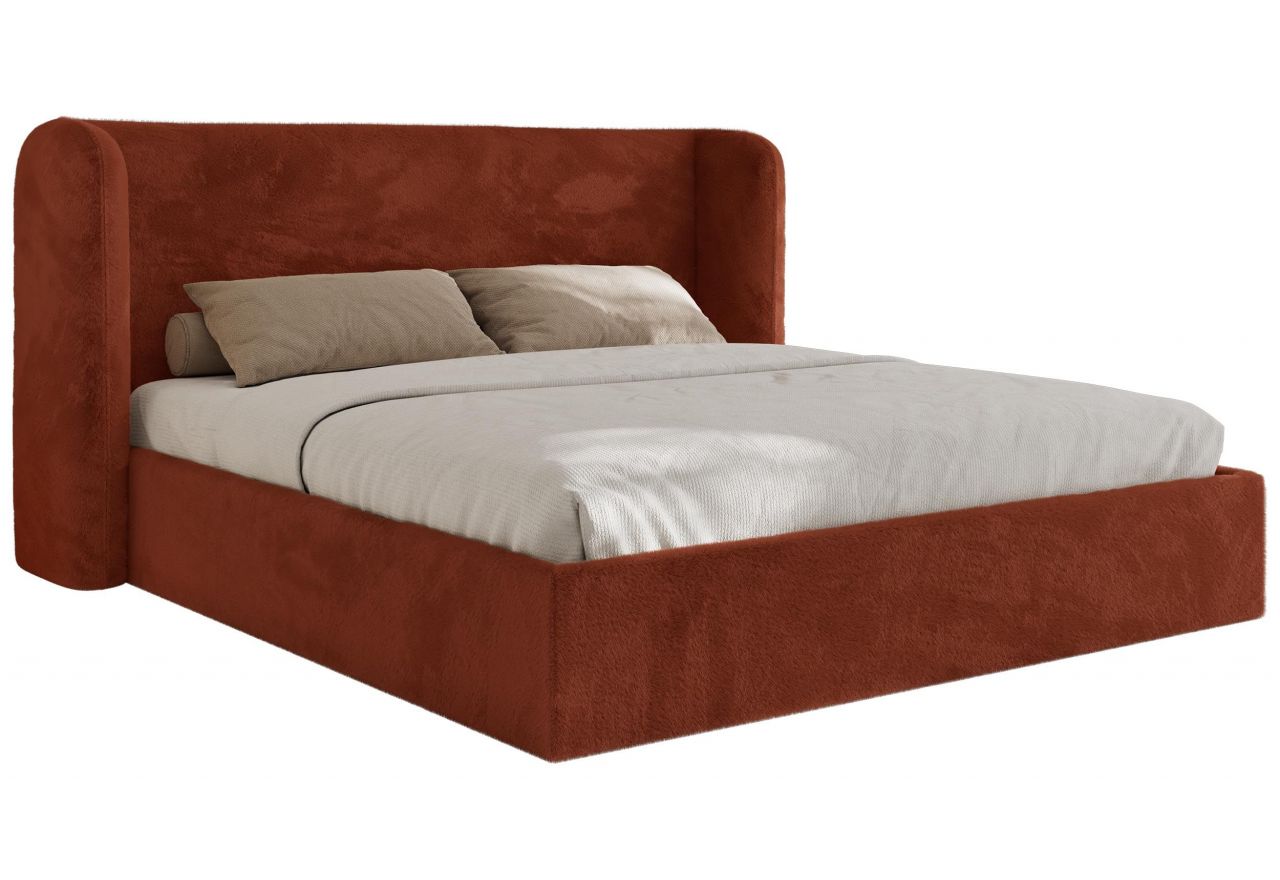 Łóżko tapicerowane EMORA CLASSIC 200x200 - materac multipocket - pomarańczowy, plusz