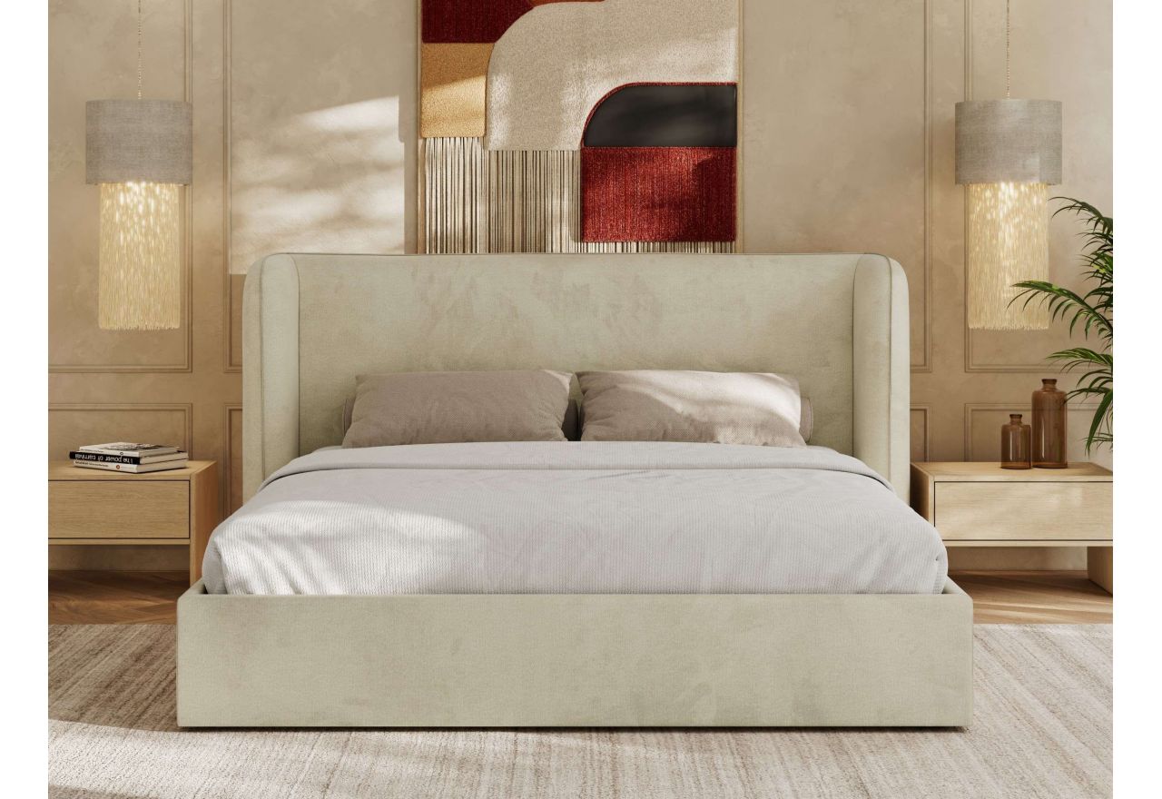 Łóżko tapicerowane EMORA CLASSIC 180x200 - beżowy, welwet