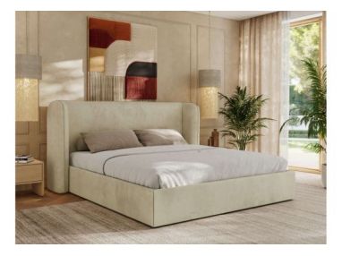 Łóżko tapicerowane EMORA CLASSIC 200x200 - beżowy, welwet