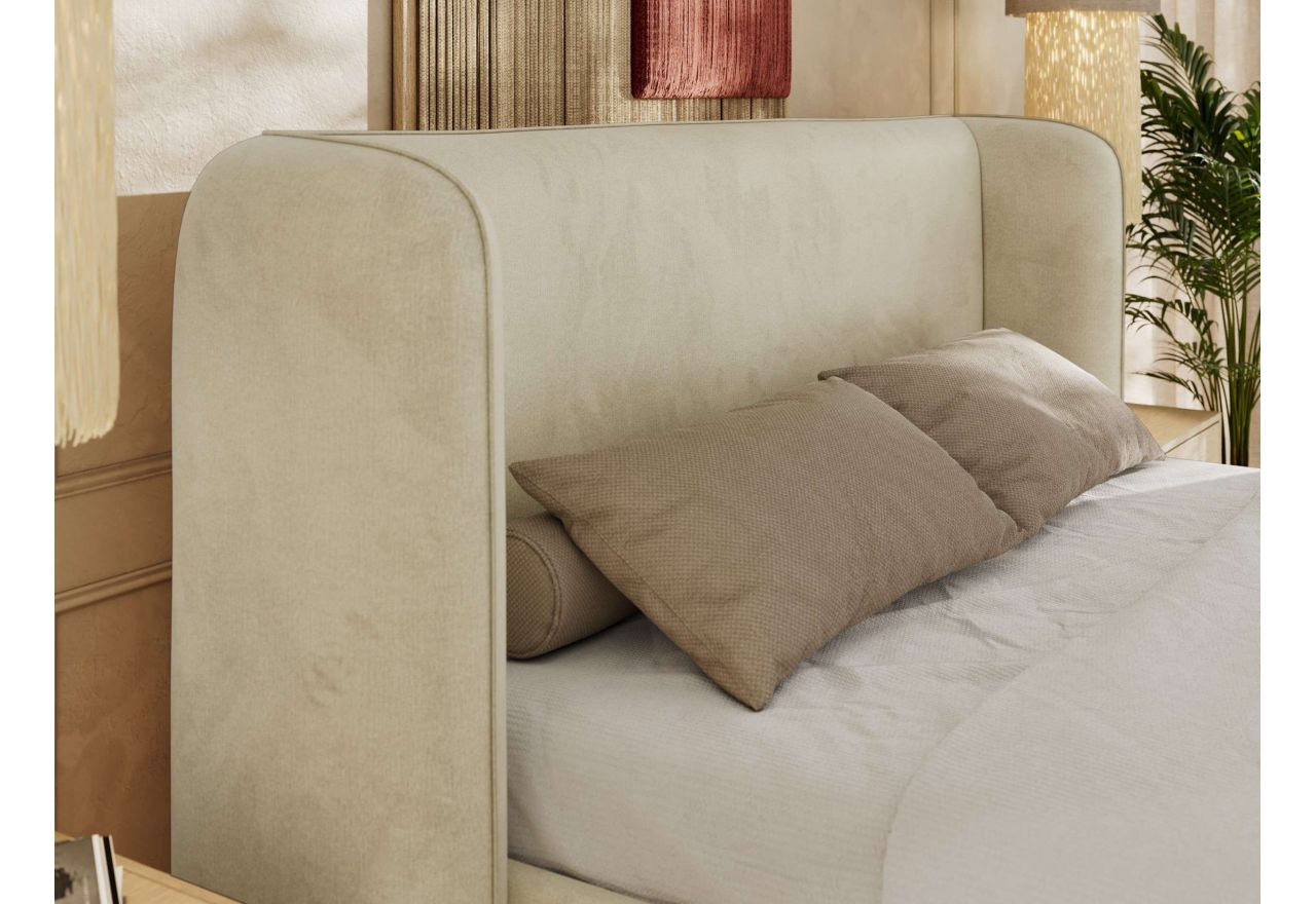 Łóżko tapicerowane EMORA CLASSIC 160x200 - materac piankowy - beżowy, welwet