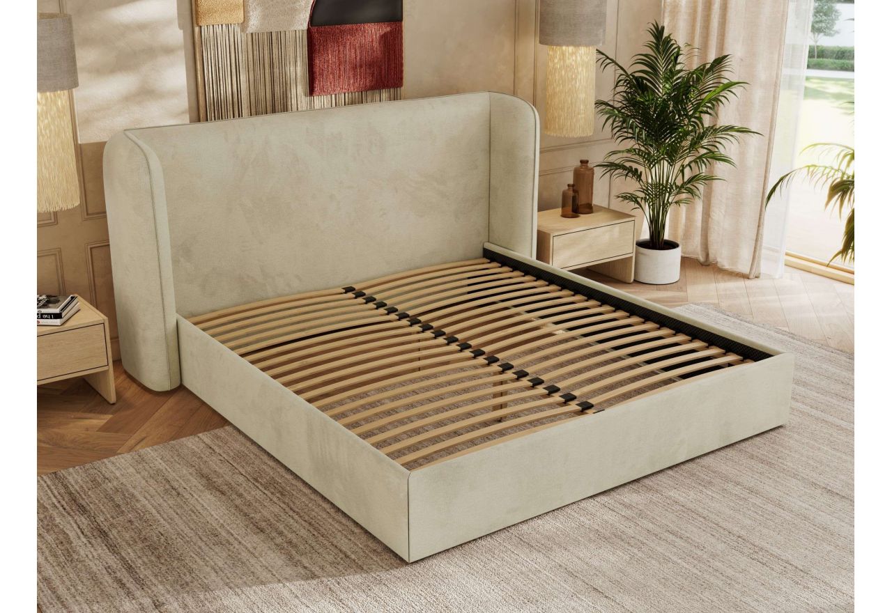 Łóżko tapicerowane EMORA CLASSIC 180x200 - materac piankowy - beżowy, welwet