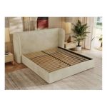 Łóżko tapicerowane EMORA CLASSIC 140x200 - materac pocket - beżowy, welwet