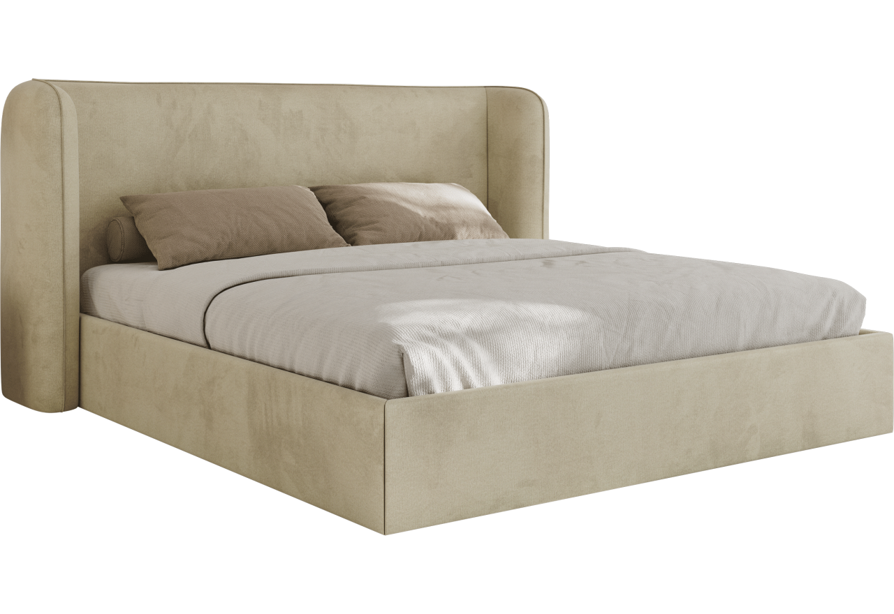 Łóżko tapicerowane EMORA CLASSIC 140x200 - materac multipocket - beżowy, welwet
