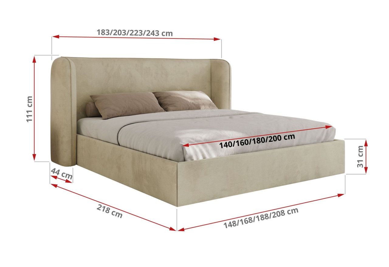 Łóżko tapicerowane EMORA CLASSIC 140x200 - materac multipocket - beżowy, welwet