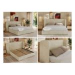 Łóżko tapicerowane EMORA CLASSIC 180x200 - materac multipocket - beżowy, welwet