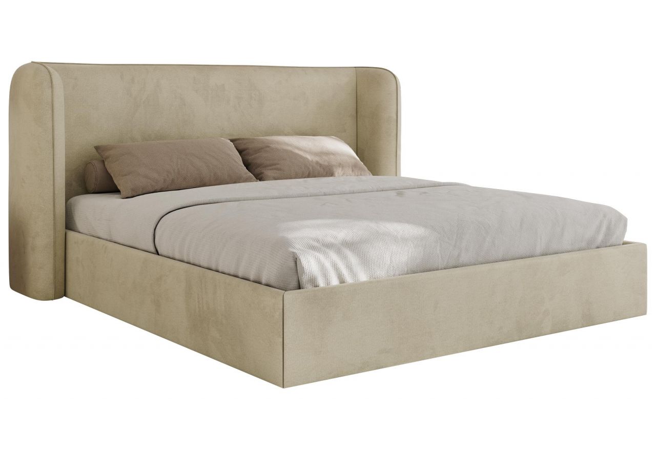 Łóżko tapicerowane EMORA CLASSIC 200x200 - materac multipocket - beżowy, welwet