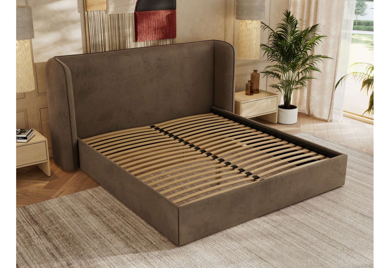 Łóżko tapicerowane EMORA CLASSIC 200x200 - brązowy, welwet