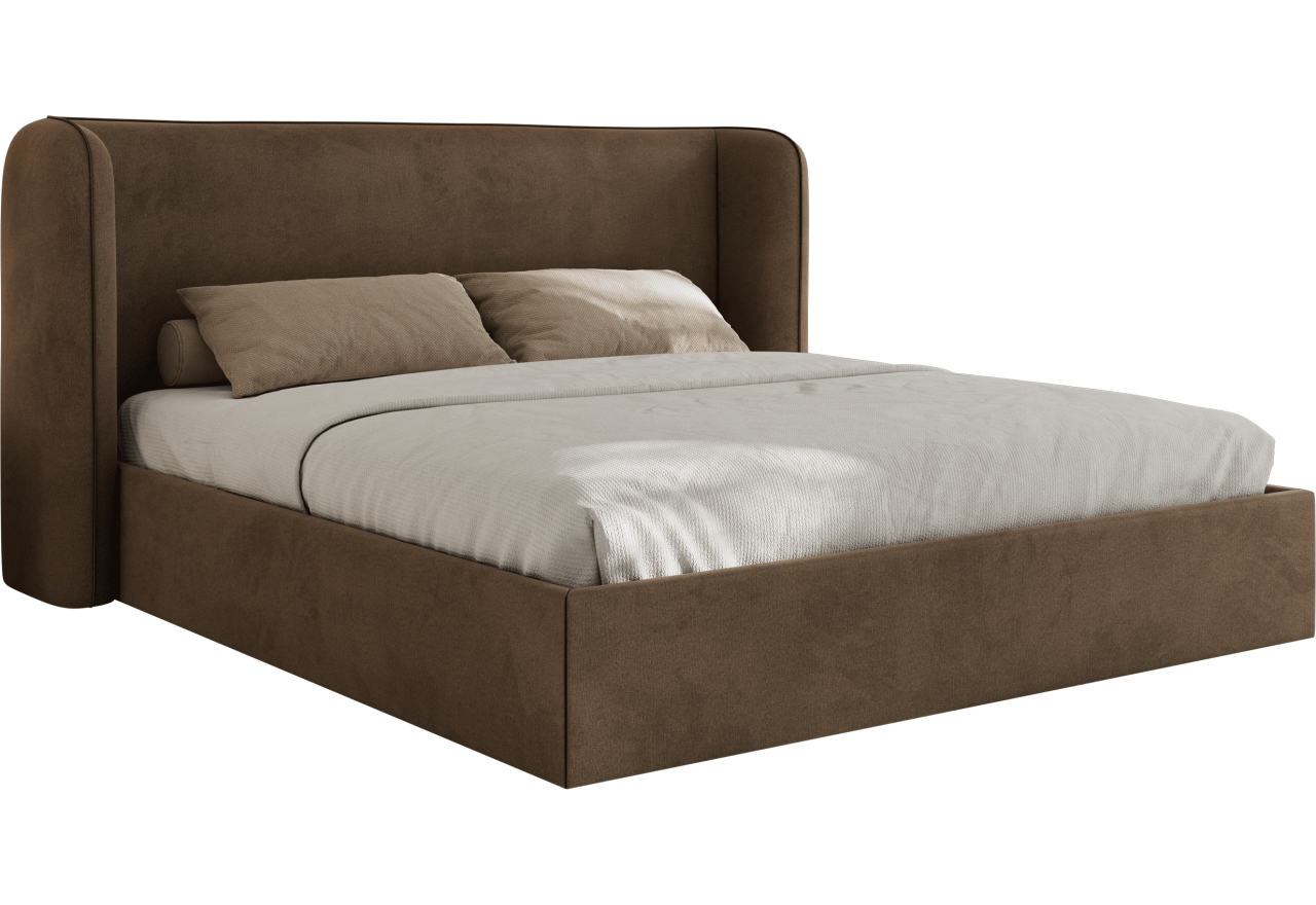 Łóżko tapicerowane EMORA CLASSIC 180x200 - materac piankowy - brązowy, welwet