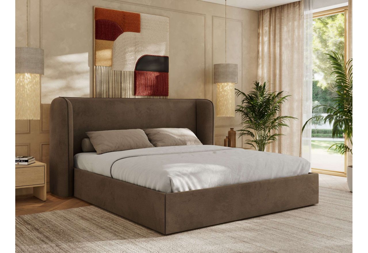 Łóżko tapicerowane EMORA CLASSIC 160x200 - materac pocket - brązowy, welwet