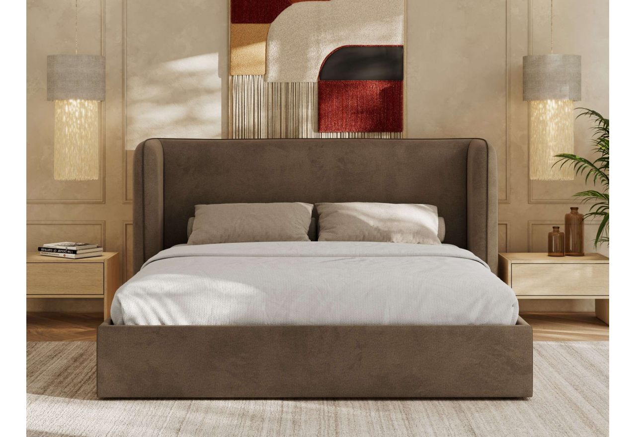 Łóżko tapicerowane EMORA CLASSIC 180x200 - materac pocket - brązowy, welwet