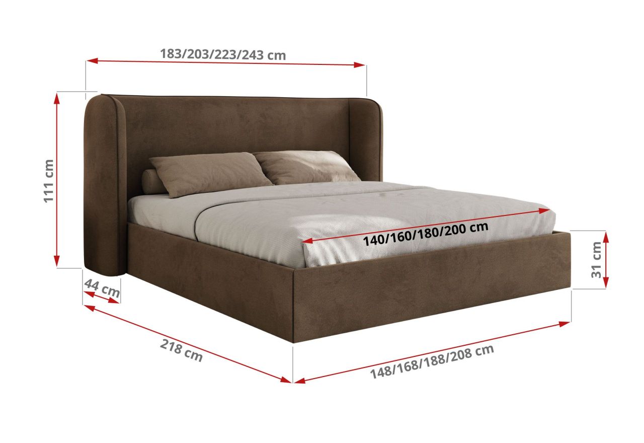 Łóżko tapicerowane EMORA CLASSIC 140x200 - materac multipocket - brązowy, welwet