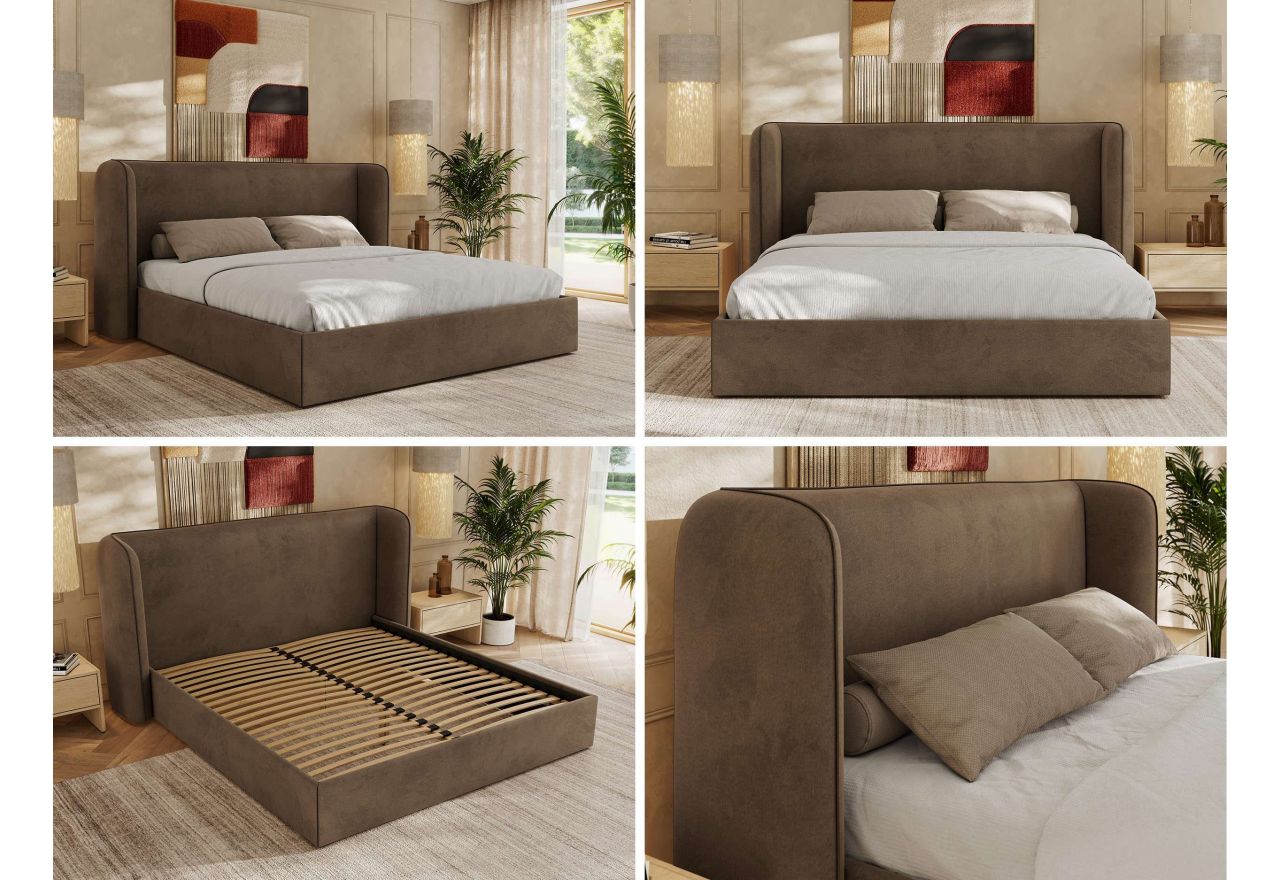 Łóżko tapicerowane EMORA CLASSIC 180x200 - materac multipocket - brązowy, welwet