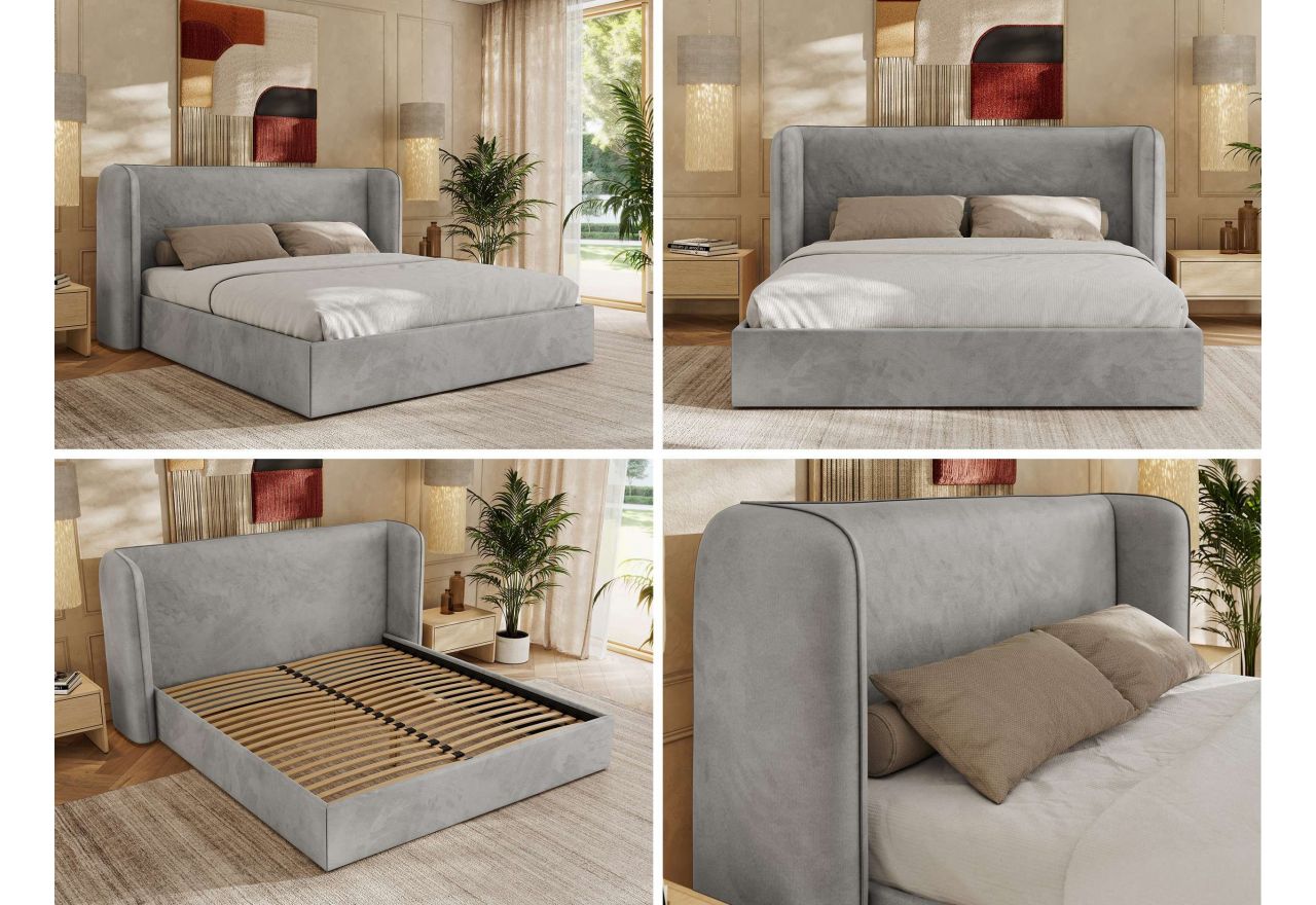 Łóżko tapicerowane EMORA CLASSIC 140x200 - materac multipocket - szary, welwet