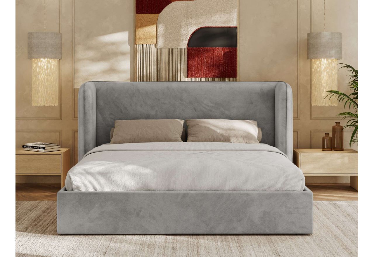 Łóżko tapicerowane EMORA CLASSIC 160x200 - materac multipocket - szary, welwet