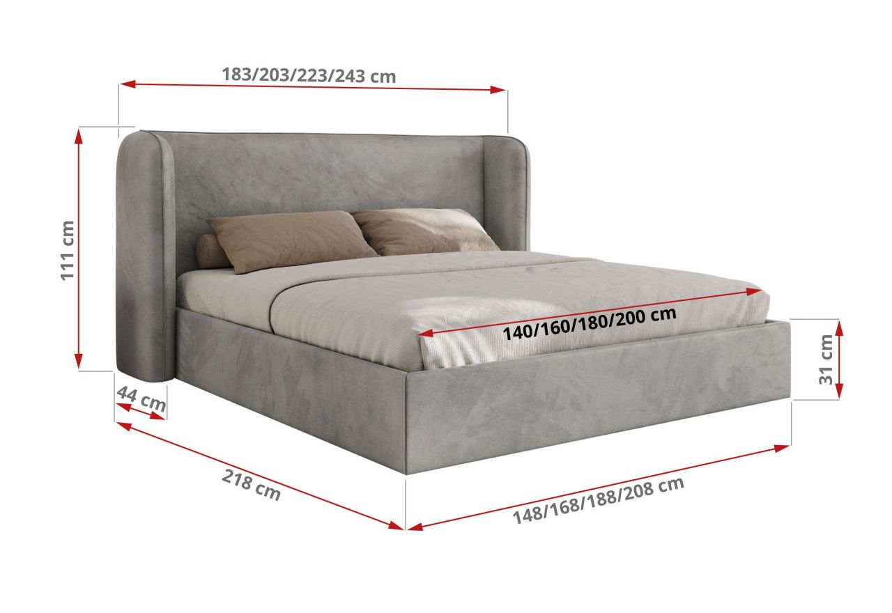 Łóżko tapicerowane EMORA CLASSIC 160x200 - materac multipocket - szary, welwet