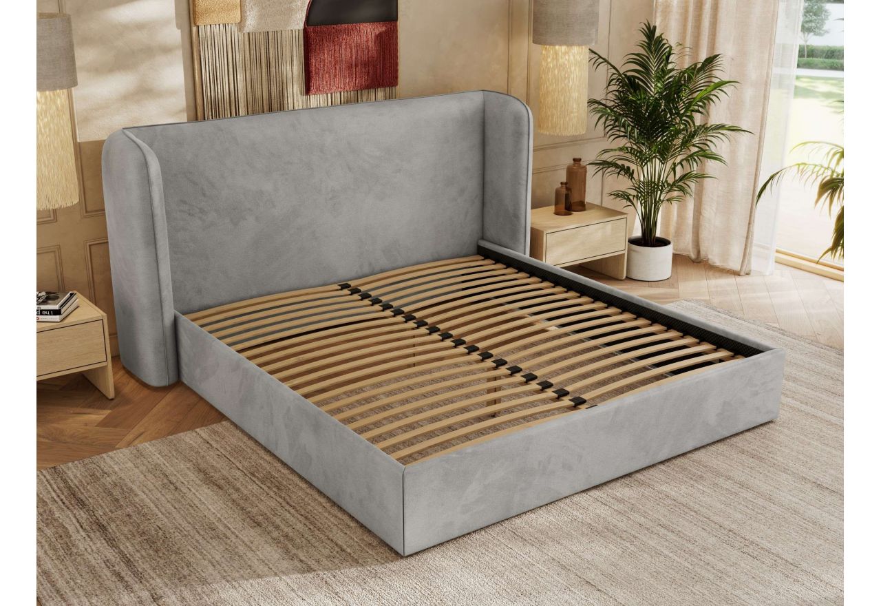 Łóżko tapicerowane EMORA CLASSIC 200x200 - materac multipocket - szary, welwet