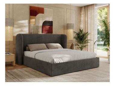 Łóżko tapicerowane EMORA CLASSIC 140x200 - materac pocket - szary, welwet