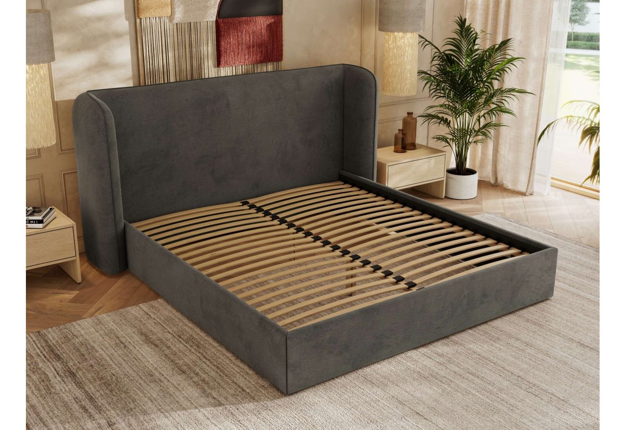 Łóżko tapicerowane EMORA CLASSIC 180x200 - materac pocket - szary, welwet