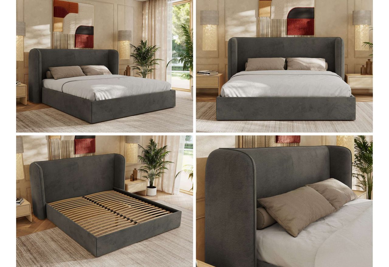 Łóżko tapicerowane EMORA CLASSIC 140x200 - materac multipocket - szary, welwet