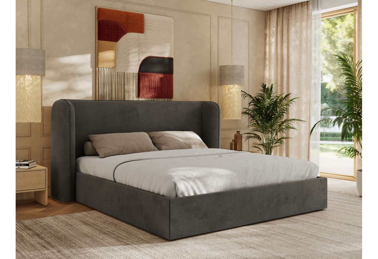 Łóżko tapicerowane EMORA CLASSIC 180x200 - materac multipocket - szary, welwet