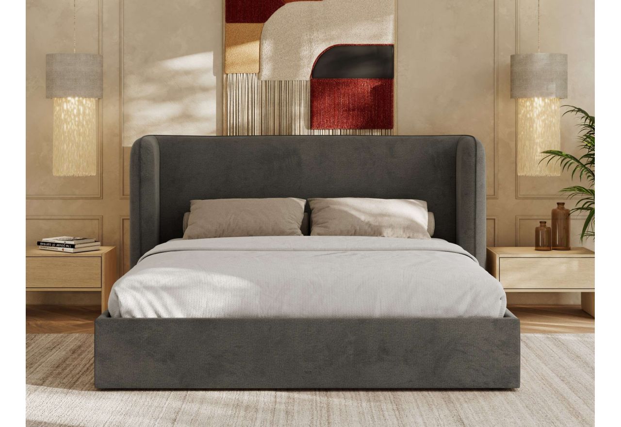 Łóżko tapicerowane EMORA CLASSIC 180x200 - materac multipocket - szary, welwet