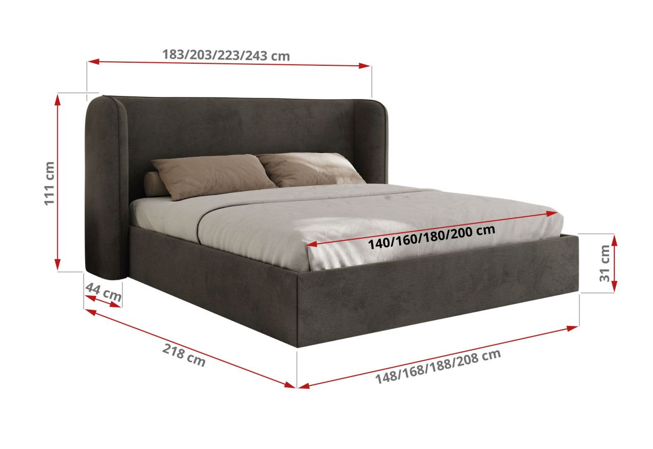 Łóżko tapicerowane EMORA CLASSIC 180x200 - materac multipocket - szary, welwet
