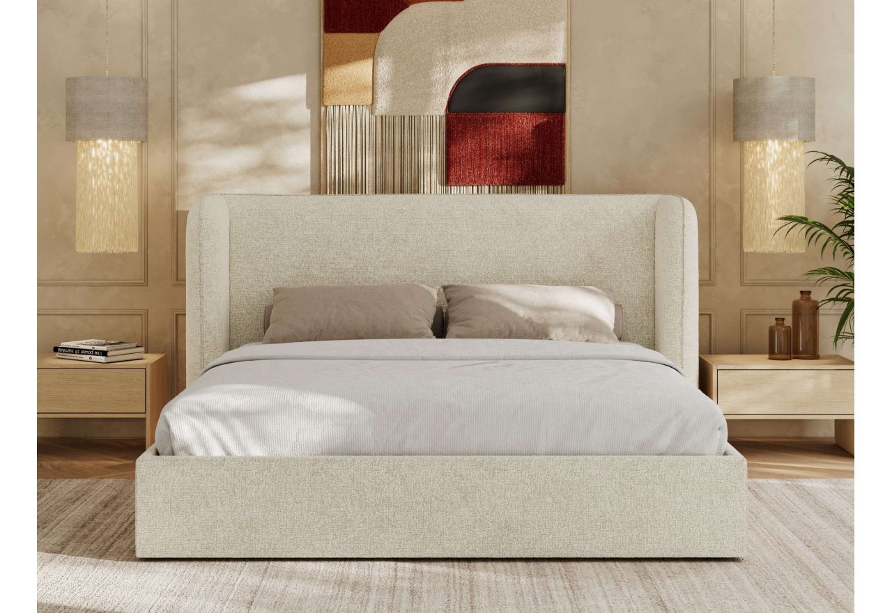 Łóżko tapicerowane EMORA CLASSIC 140x200 - materac piankowy - kremowy, struktura