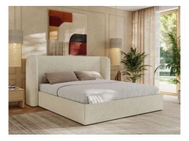 Łóżko tapicerowane EMORA CLASSIC 180x200 - materac pocket - kremowy, struktura