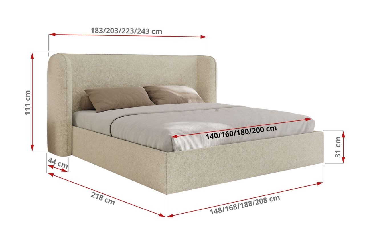 Łóżko tapicerowane EMORA CLASSIC 180x200 - materac pocket - kremowy, struktura