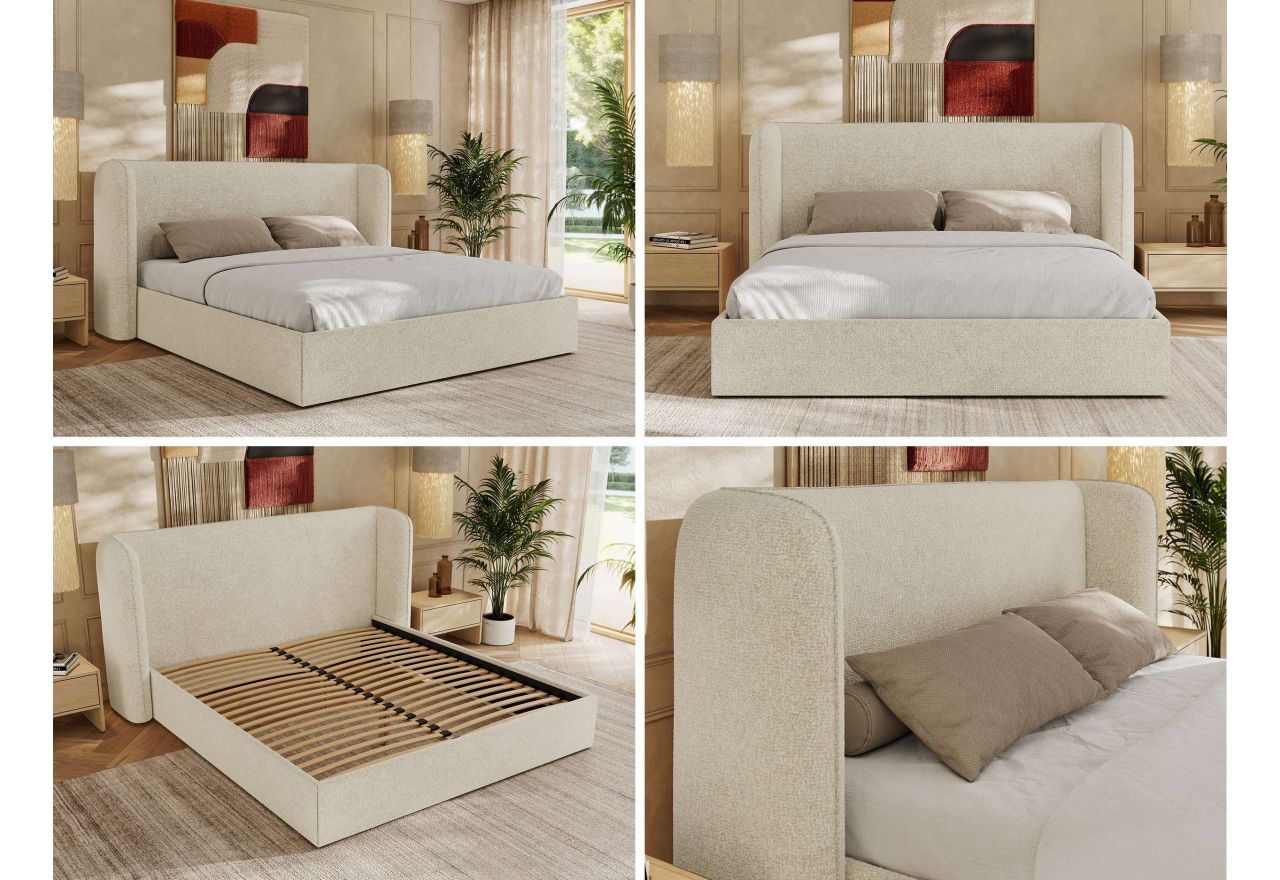 Łóżko tapicerowane EMORA CLASSIC 180x200 - materac multipocket - kremowy, struktura