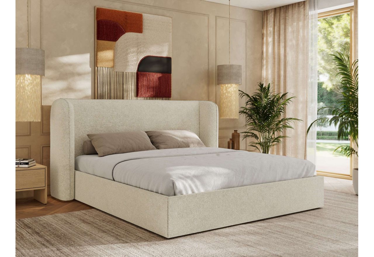 Łóżko tapicerowane EMORA CLASSIC 200x200 - materac multipocket - kremowy, struktura
