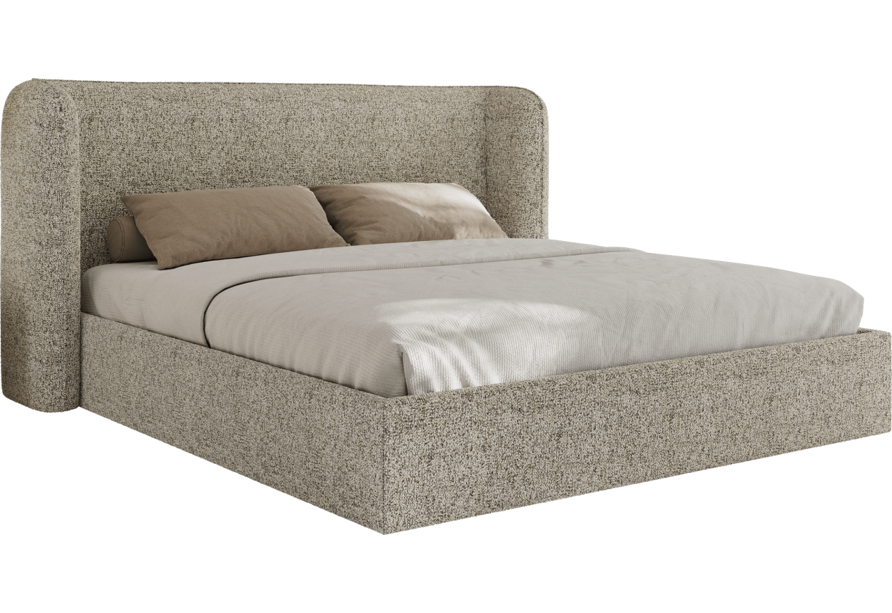 Łóżko tapicerowane EMORA CLASSIC 200x200 - materac piankowy - beżowy, struktura