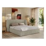 Łóżko tapicerowane EMORA CLASSIC 140x200 - materac pocket - beżowy, struktura