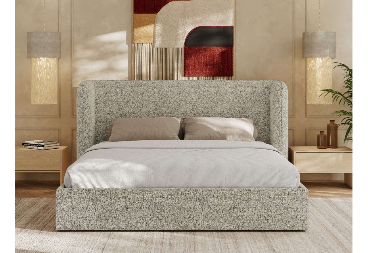 Łóżko tapicerowane EMORA CLASSIC 160x200 - materac pocket - beżowy, struktura