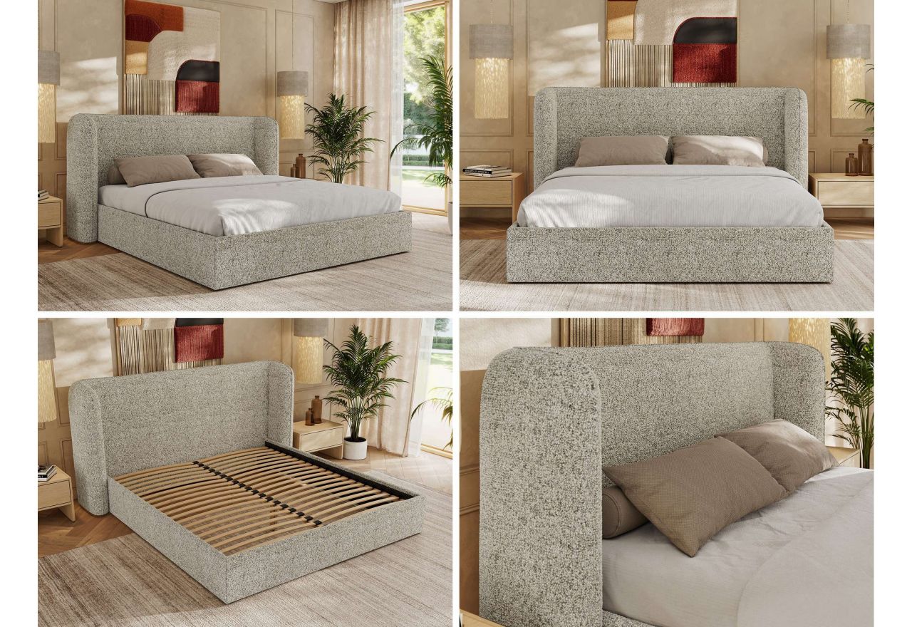 Łóżko tapicerowane EMORA CLASSIC 140x200 - materac multipocket - beżowy, struktura