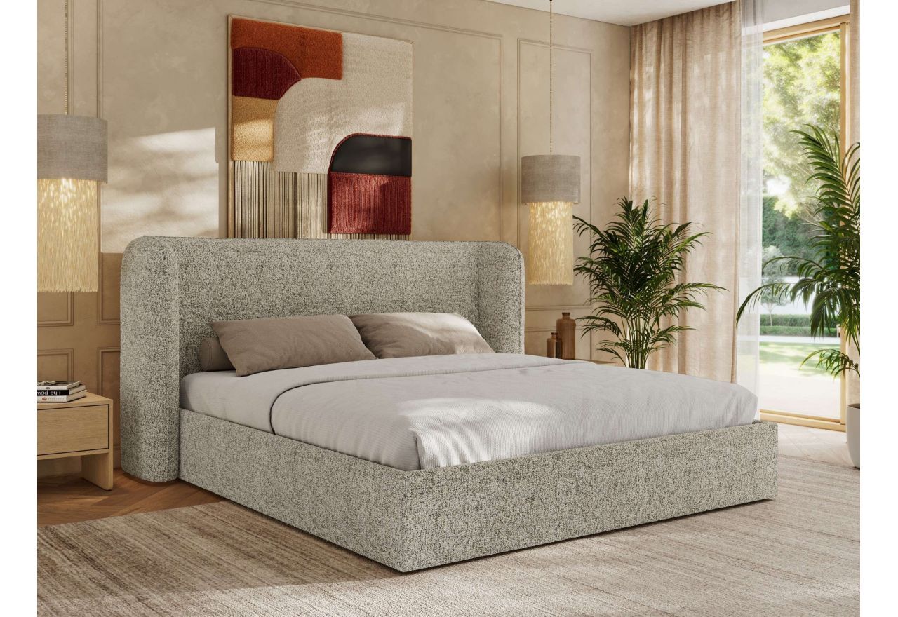 Łóżko tapicerowane EMORA CLASSIC 160x200 - materac multipocket - beżowy, struktura