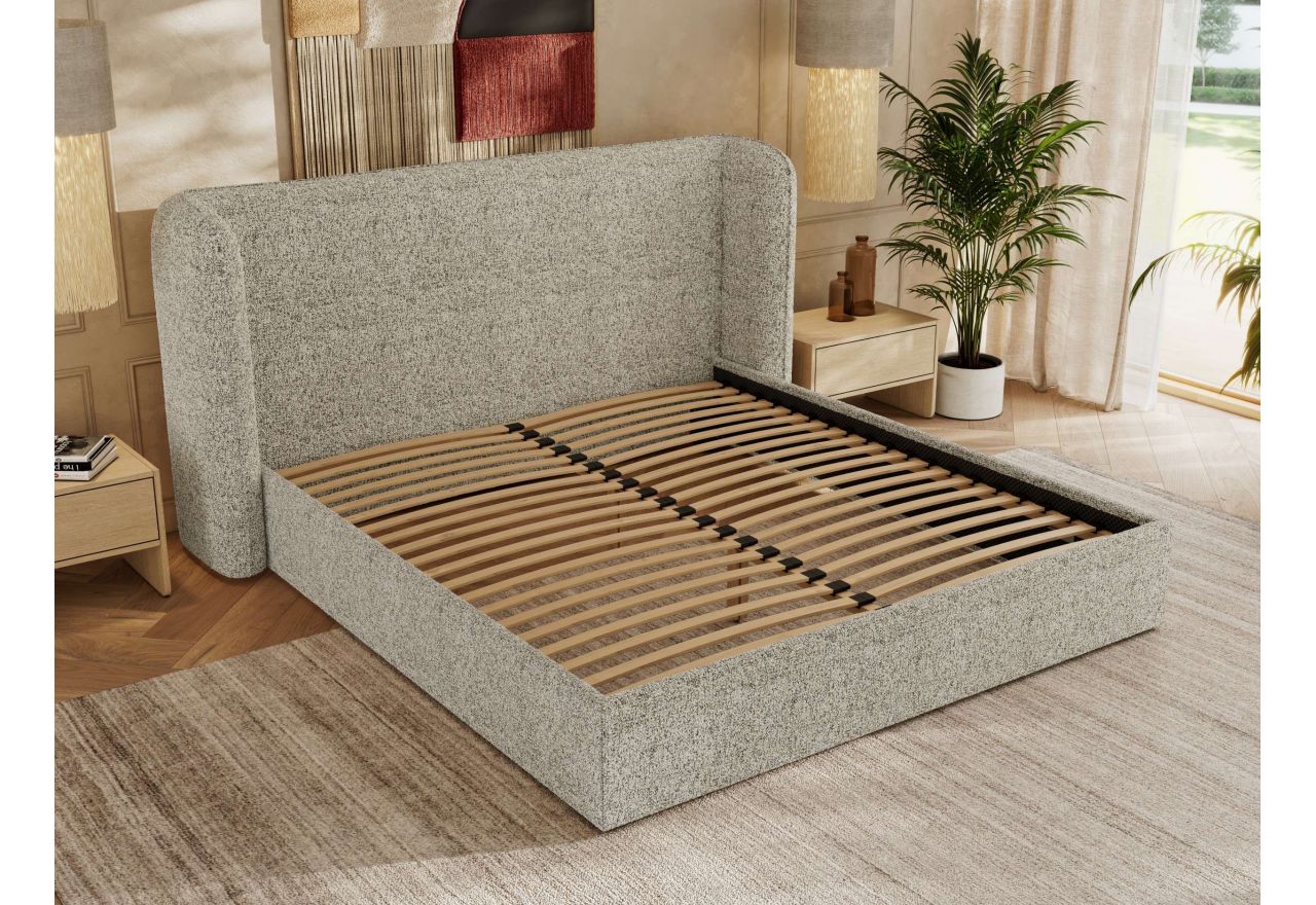 Łóżko tapicerowane EMORA CLASSIC 160x200 - materac multipocket - beżowy, struktura