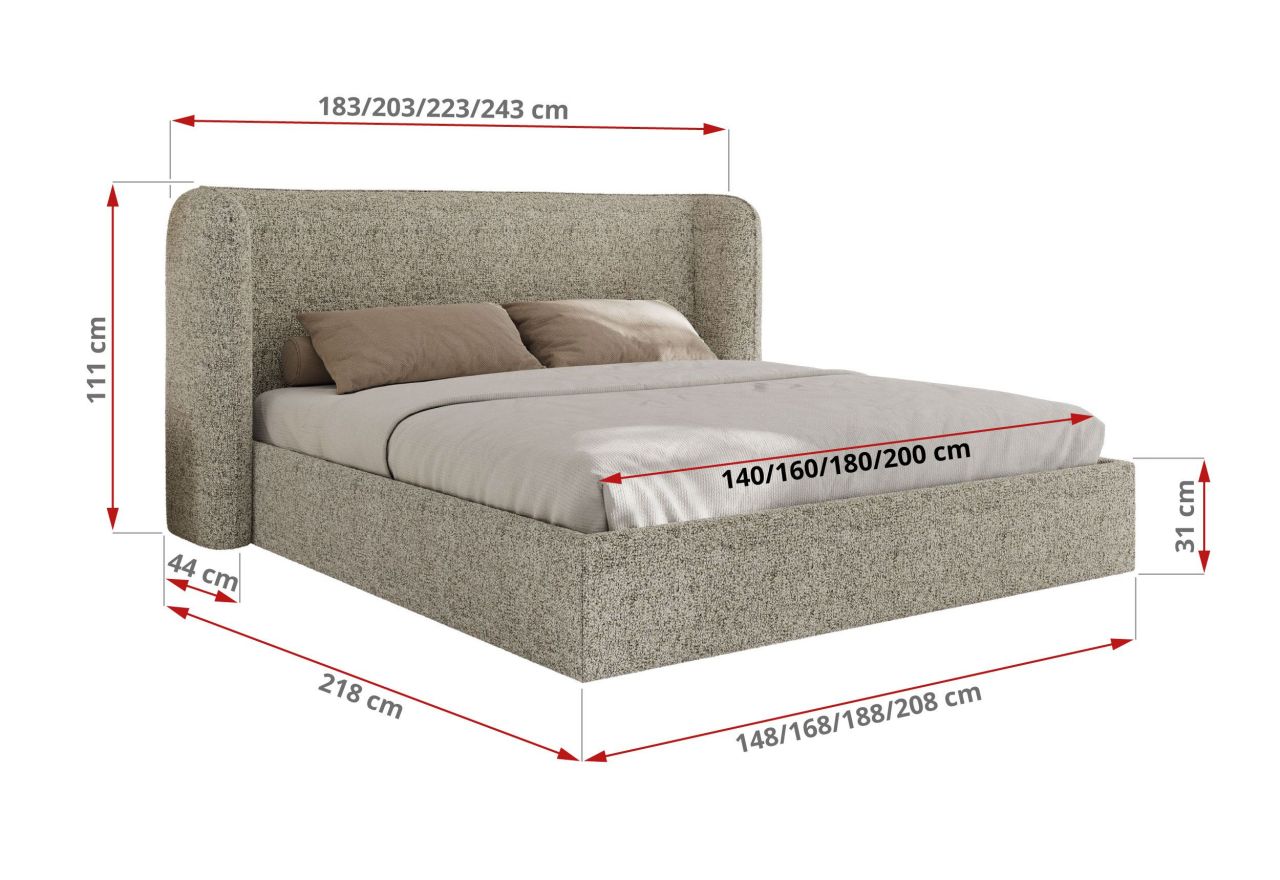 Łóżko tapicerowane EMORA CLASSIC 200x200 - materac multipocket - beżowy, struktura