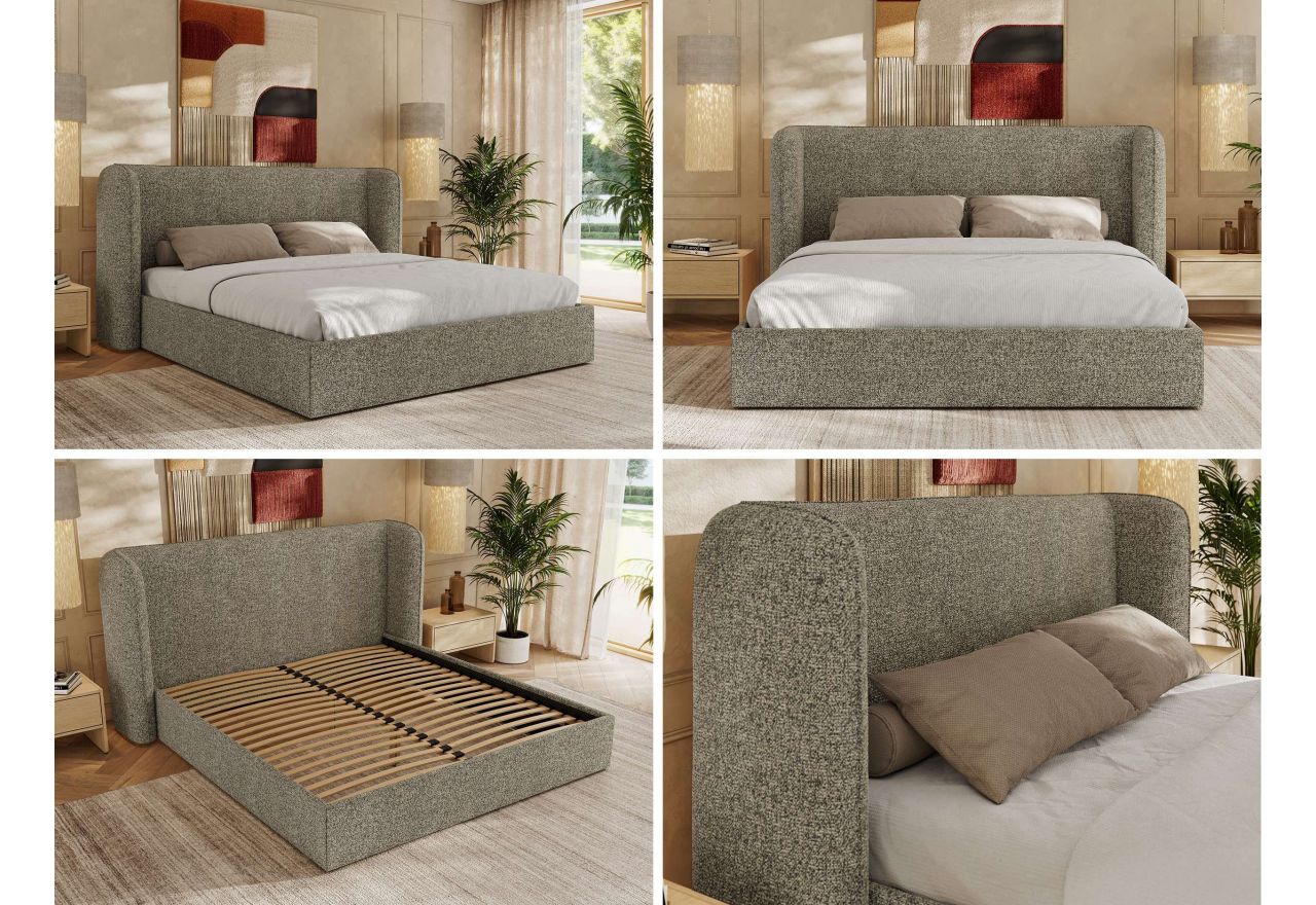 Łóżko tapicerowane EMORA CLASSIC 200x200 - materac pocket - szary, struktura