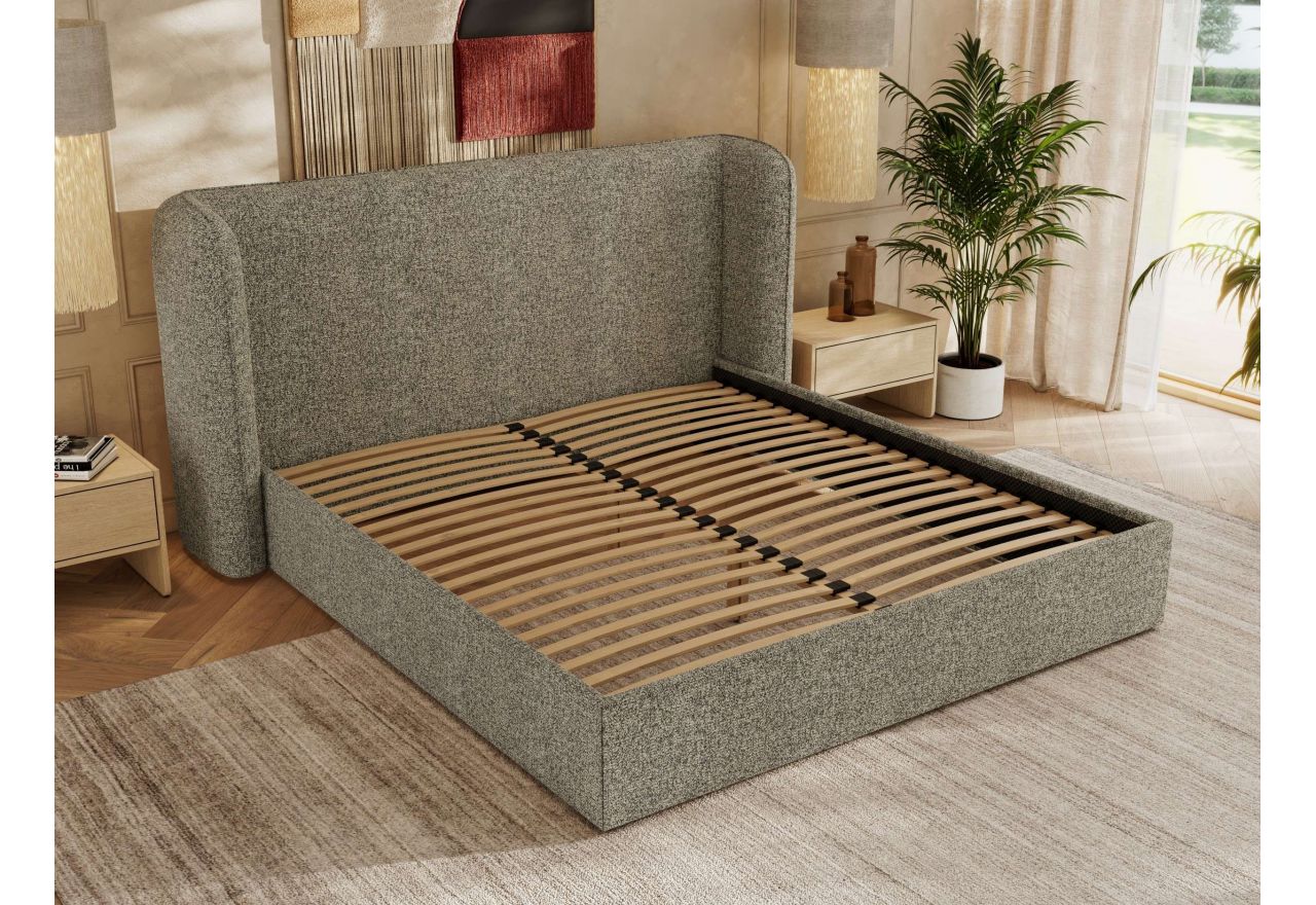 Łóżko tapicerowane EMORA CLASSIC 140x200 - materac multipocket - szary, struktura