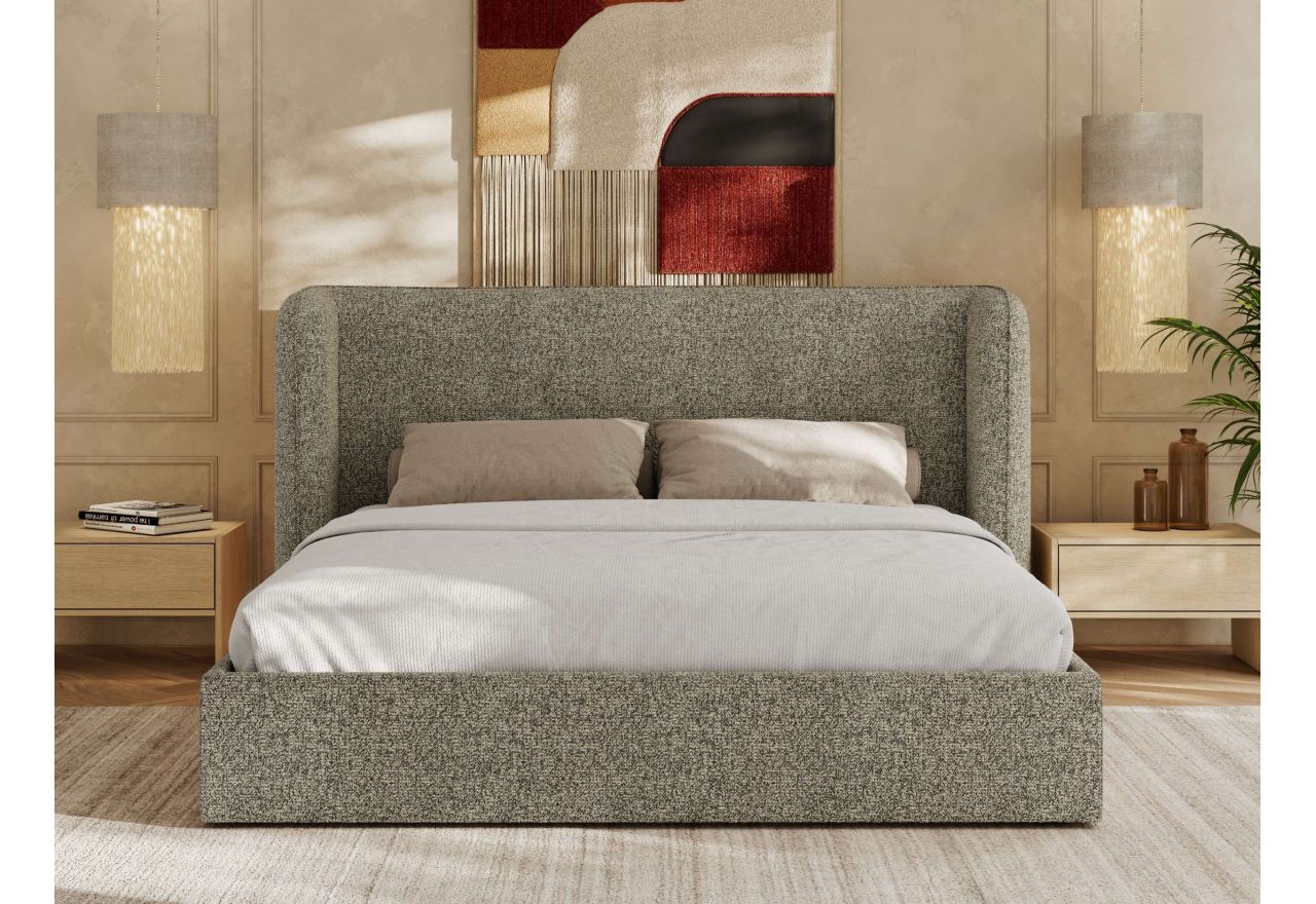 Łóżko tapicerowane EMORA CLASSIC 160x200 - materac multipocket - szary, struktura