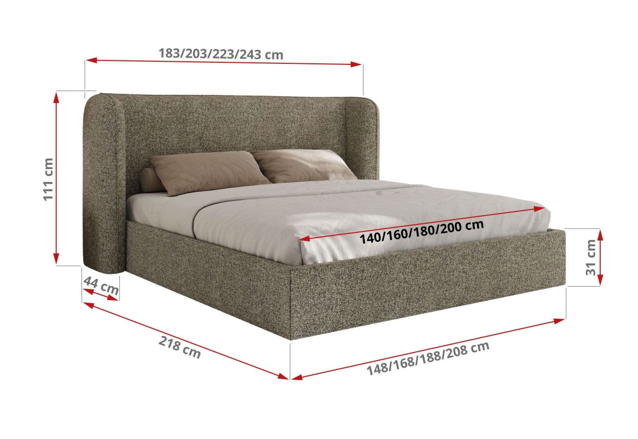Łóżko tapicerowane EMORA CLASSIC 200x200 - materac multipocket - szary, struktura