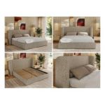 Łóżko tapicerowane EMORA CLASSIC 180x200 - materac piankowy - ciemnobeżowy, struktura