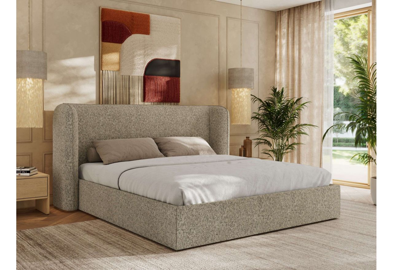 Łóżko tapicerowane EMORA CLASSIC 200x200 - materac piankowy - ciemnobeżowy, struktura