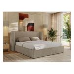 Łóżko tapicerowane EMORA CLASSIC 200x200 - materac piankowy - ciemnobeżowy, struktura