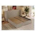 Łóżko tapicerowane EMORA CLASSIC 140x200 - materac pocket - ciemnobeżowy, struktura