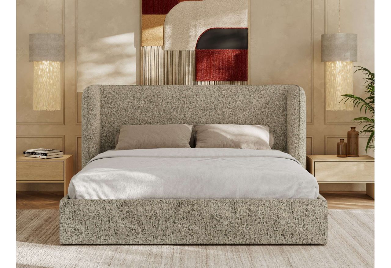 Łóżko tapicerowane EMORA CLASSIC 180x200 - materac pocket - ciemnobeżowy, struktura