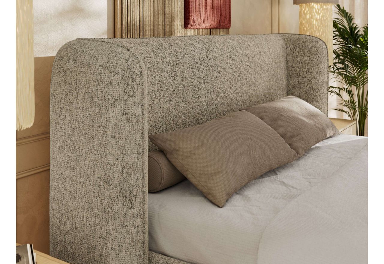 Łóżko tapicerowane EMORA CLASSIC 200x200 - materac pocket - ciemnobeżowy, struktura